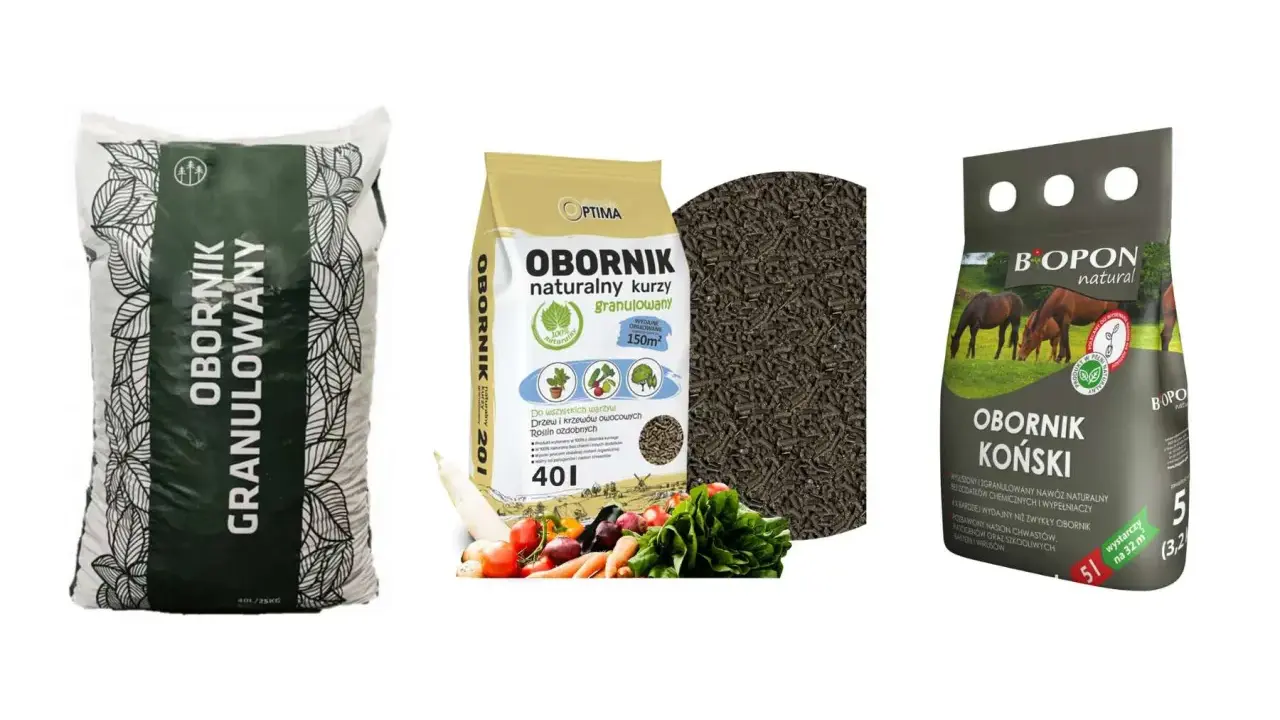 Obornik granulowany na m2 – opakowania nawozów: kurzy, koński i uniwersalny. Idealny do ogrodu.