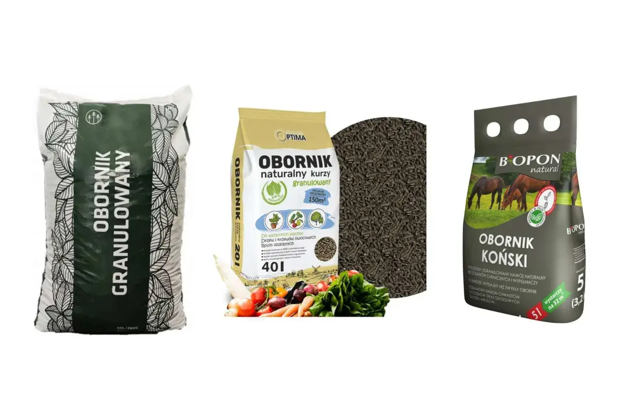 Obornik granulowany na m2 – opakowania nawozów: kurzy, koński i uniwersalny. Idealny do ogrodu.